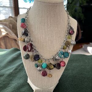 Erica Lyons Necklace Chunky Blue Green Red Variegated Colors 19" Adjustable